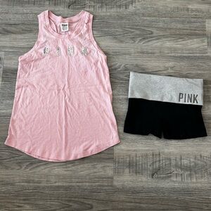 PINK Victoria's Secret Women's Pink Tank Top and Black Shorts Set